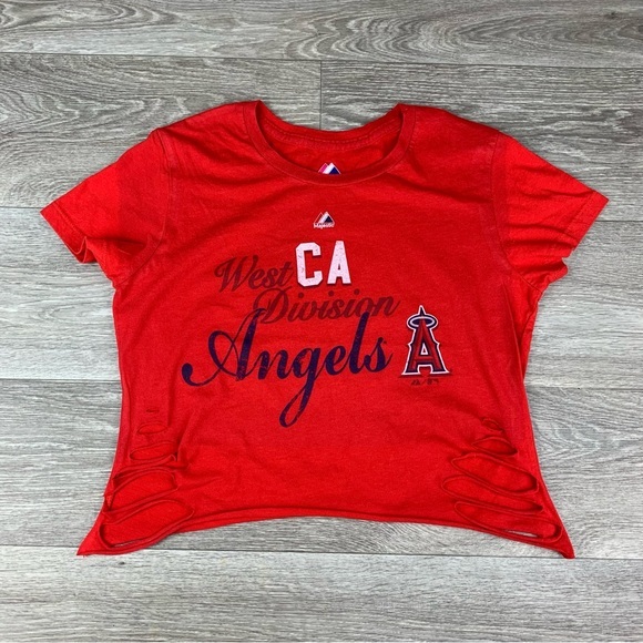 Womens Red Los Angeles Angels Baseball crop top size small majestic brand - Picture 1 of 5